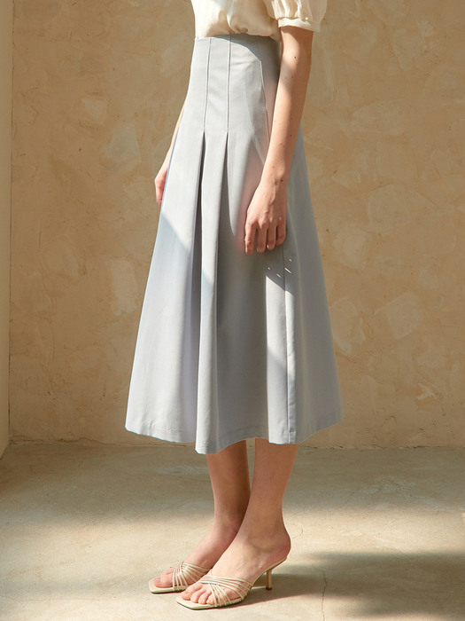 j997 pin-tuck long skirt (blue gray)