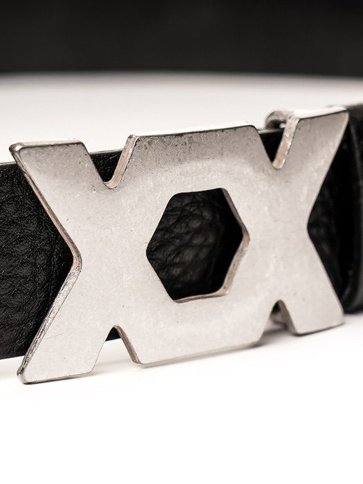 Silver XX-Logo Leather Belt(UNISEX)_UTA-FM07  