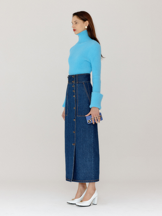 VORSO Double-Buttoned Denim Skirt - Denim Blue