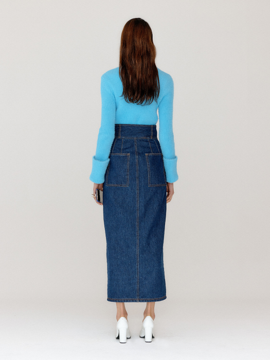 VORSO Double-Buttoned Denim Skirt - Denim Blue