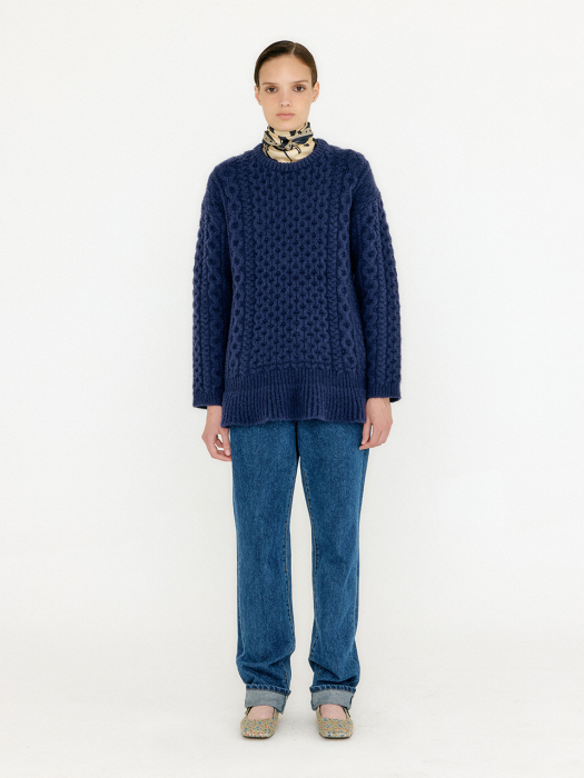 VLARE Flared Cable Pullover - Navy