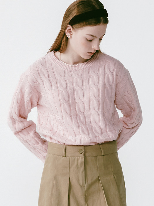 Round Cable Knit Pink