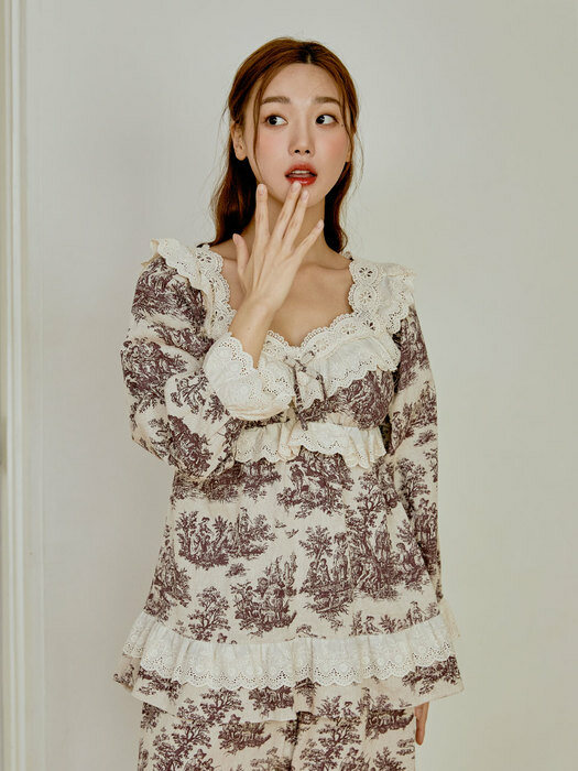 여성 로코코 선염코튼 상하 잠옷(2C긴소매캡내장)