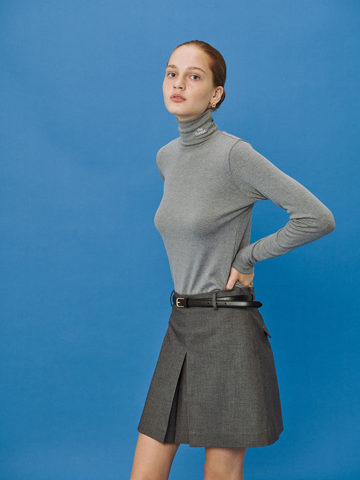 Wool Blended Pleated Skirt (GREY)