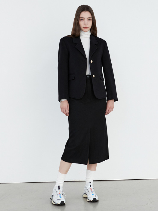 AD029 wool H-line slit skirt (black)