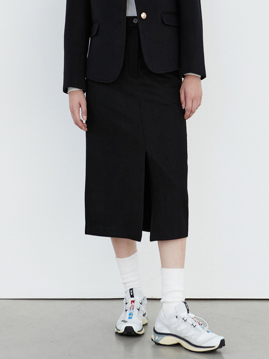 AD029 wool H-line slit skirt (black)
