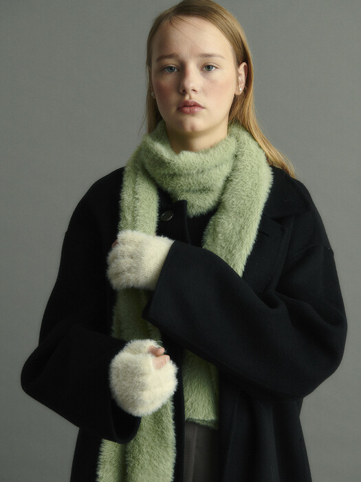 FUZZY KNIT LONG GLOVES, CREAM