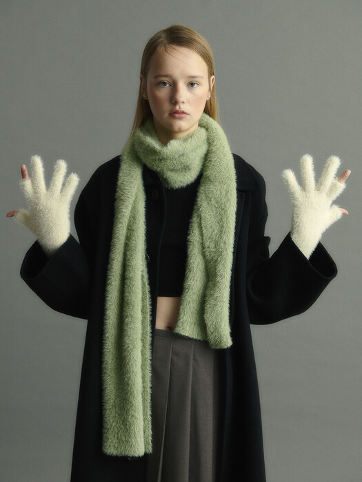 FUZZY KNIT LONG GLOVES, CREAM