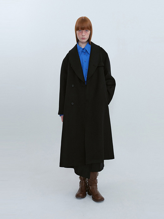 Shawl Collar Long Coat_BLACK