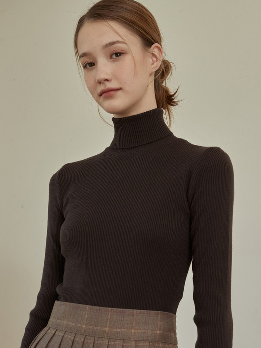 j1074 ribbed turtle-neck knit (deep brown)