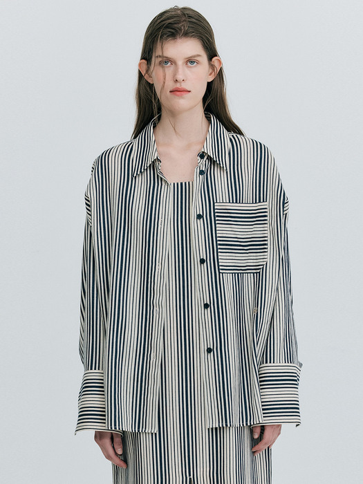 Stripe Over Fit Shirts_Navy