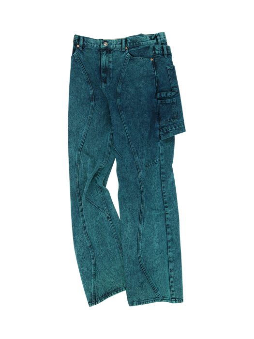 GLEN OVERDYED WRAP STRAIGHT-LEG JEANS apa645m(BLUEGREEN)