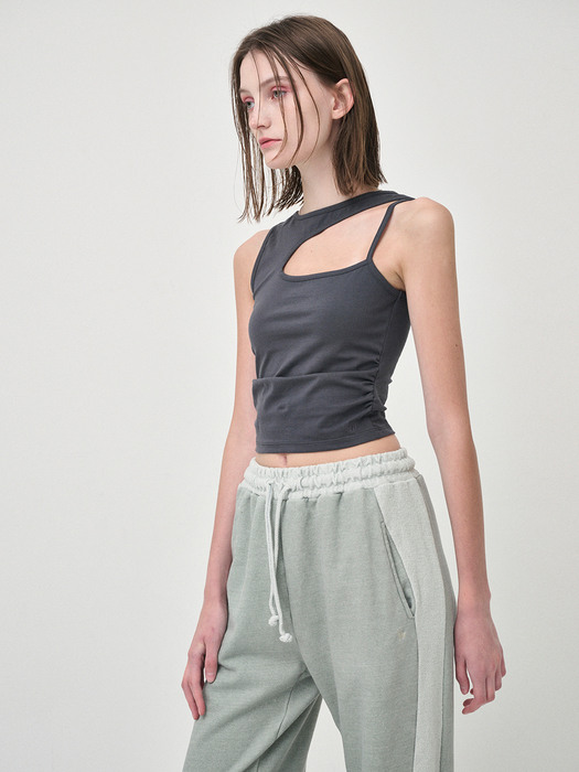 Cut Out Sleeveless Top, Charcoal