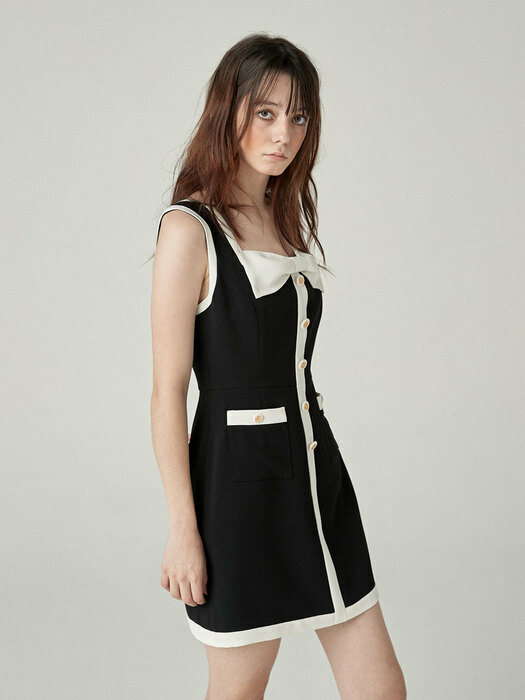 SLEEVELESS RIBBON DRESS - BLACK