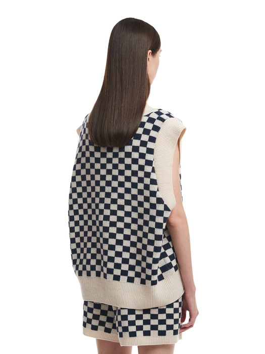 Checked Knit Vest_WHITE/BLACK