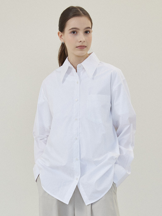 Cotton Wide Collar Semi Over Shirts [OFF WHITE]