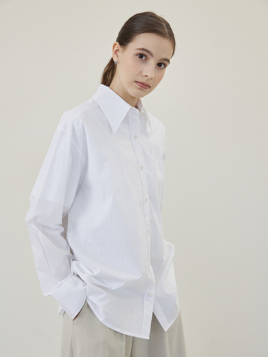 Cotton Wide Collar Semi Over Shirts [OFF WHITE]