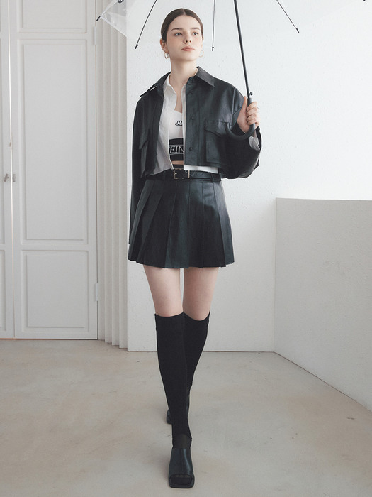 Leather Pleats Mini Skirt [2color]