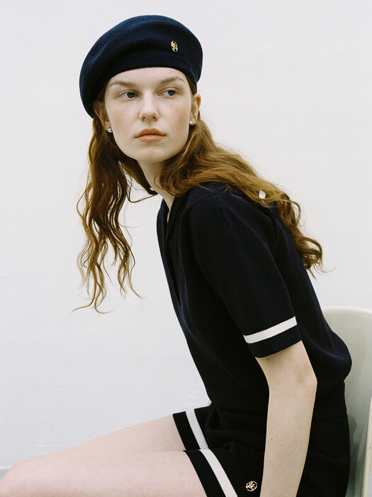 METAL CIRCLE LOGO KNIT BERET navy