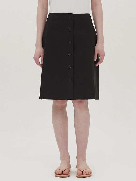 buttoned linen skirt_black