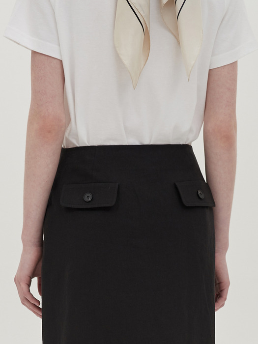 buttoned linen skirt_black