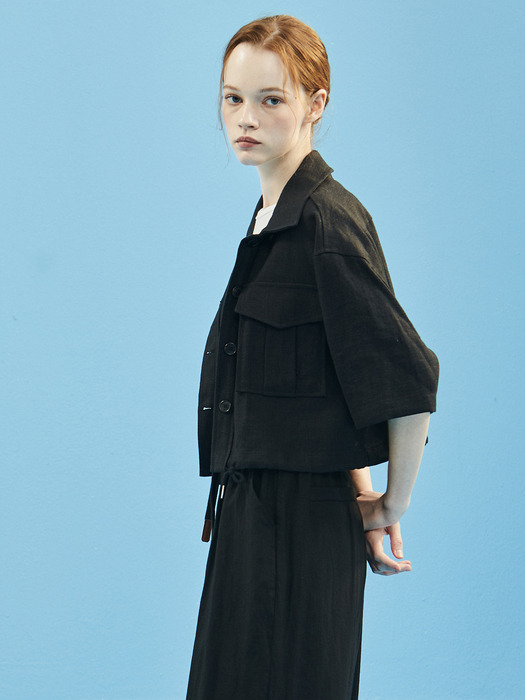 Linen Short Jacket [Black]