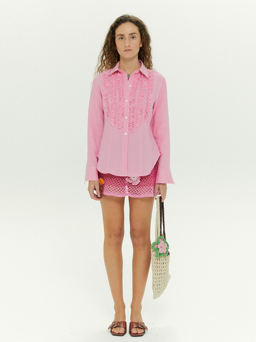 Pink Ramie Frill Shirt