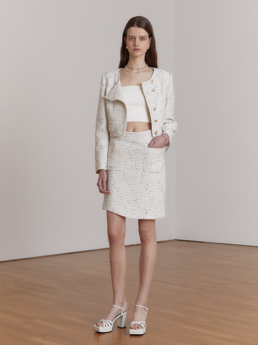ANA Asymmetric Tweed Mini Skirt [Japan Fabric] _Ivory Check
