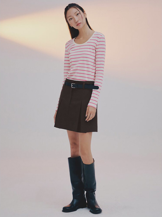 Pleats Detail Mini Skirt  Brown (KE3827M01D)