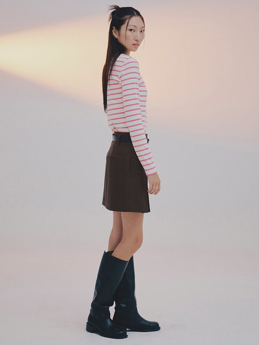 Pleats Detail Mini Skirt  Brown (KE3827M01D)