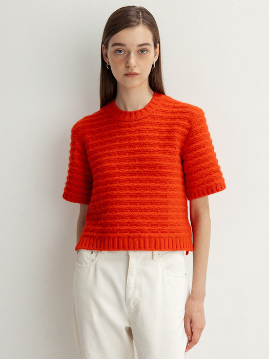textured knit short sleeves (red)