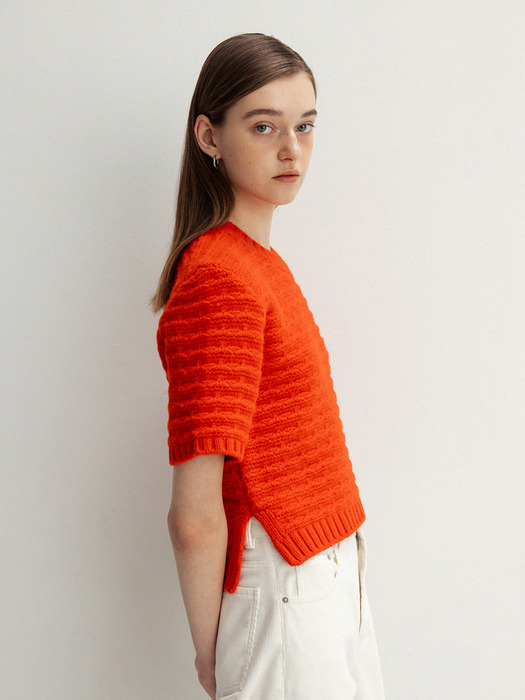 textured knit short sleeves (red)