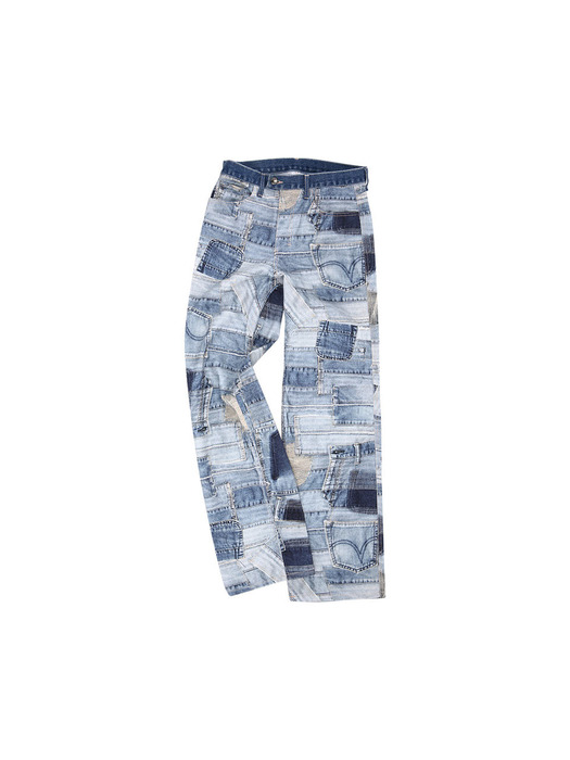 BRNO PATCHWORK PRINTED WIDE JEANS apa683m(BLUE)