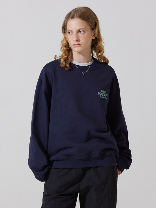 Back AD embroidery loose fit sweat shirts - navy