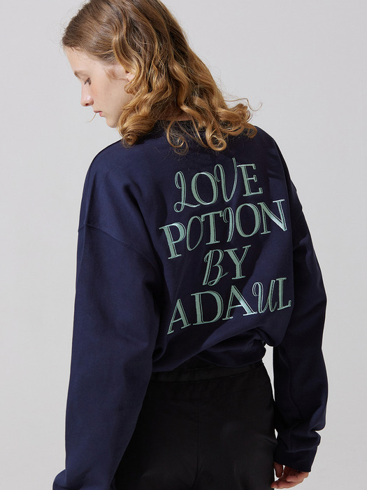 Back AD embroidery loose fit sweat shirts - navy