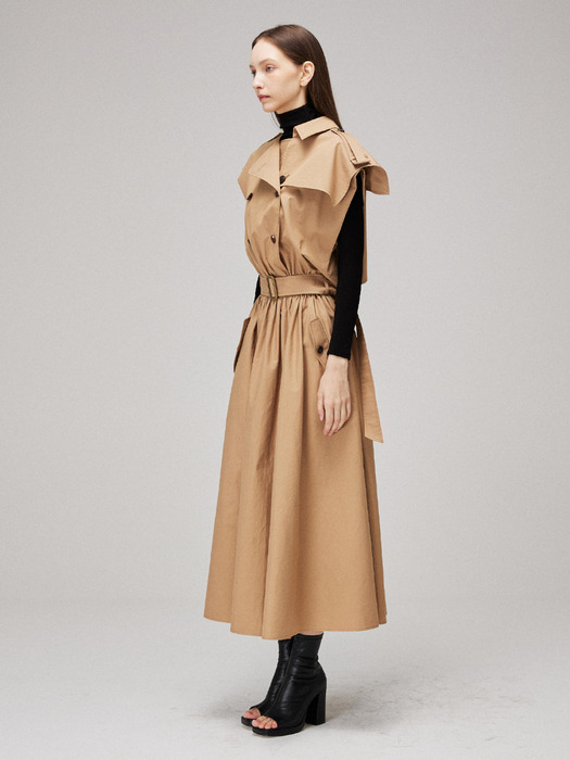 Signature wide sleeveless trench coat dress