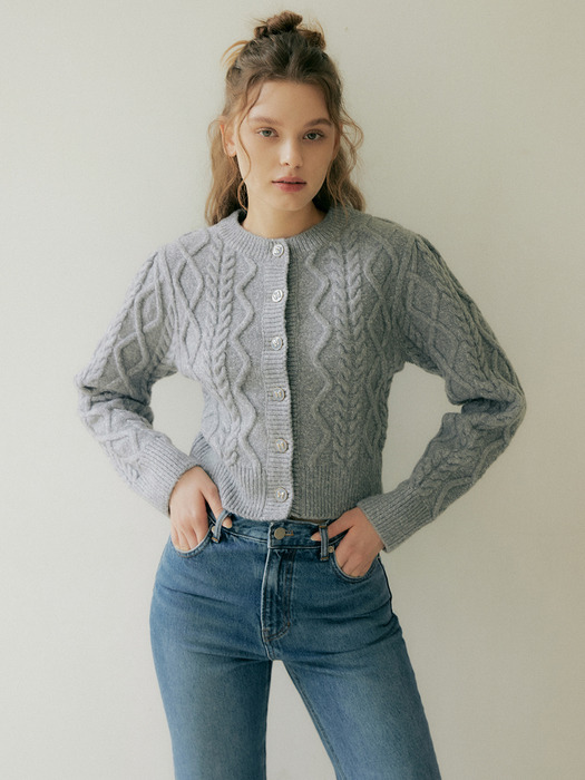 152 bubble crop knit cardigan (melange gray)