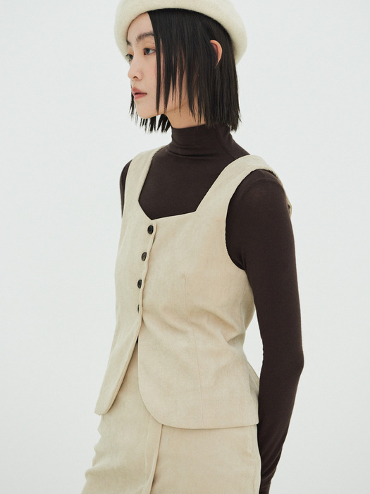 Amelia corduroy Button Vest (Ivory)