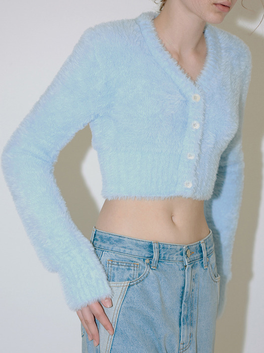 V NECK HAIR KNIT CARDIGAN (blue)