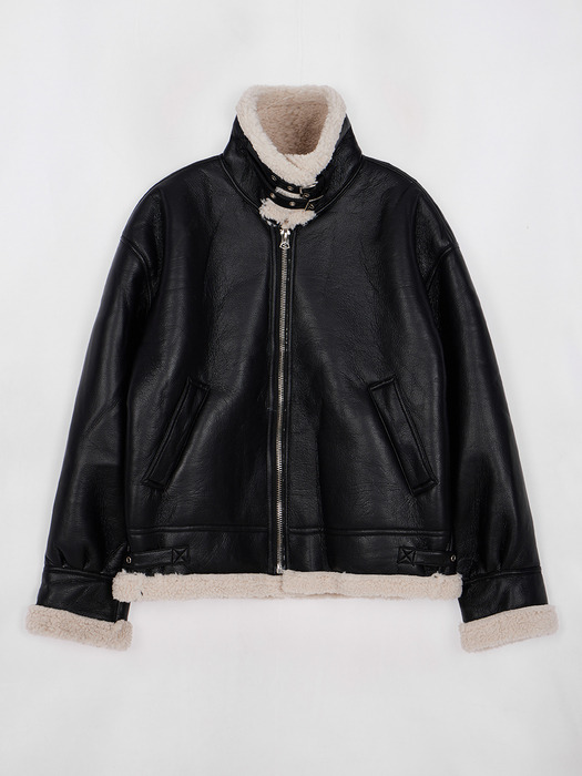 High-Neck Overfit Leather Mustang Black