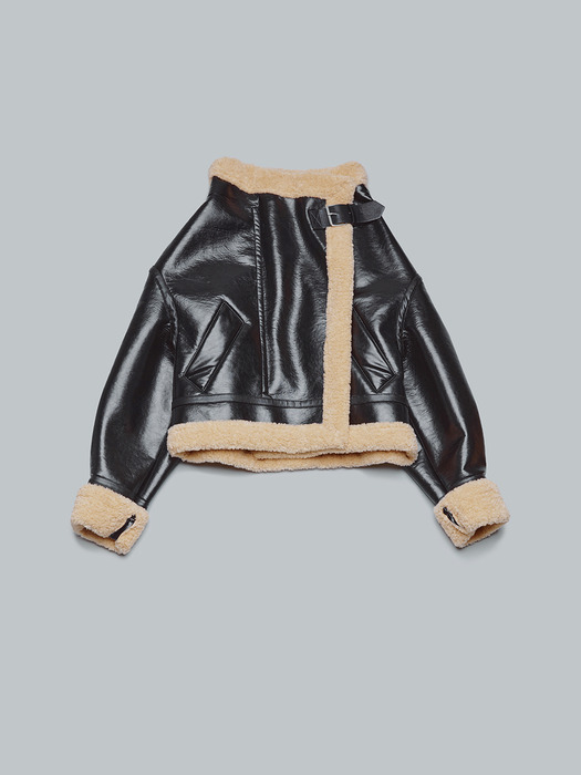 BLACK CACTUS LEATHER FUNNEL NECK MUSTANG