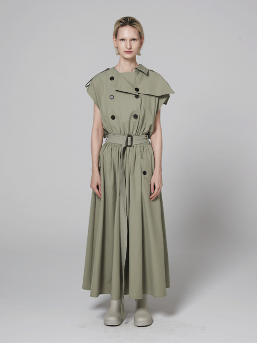 Signature wide sleeveless trench coat dress