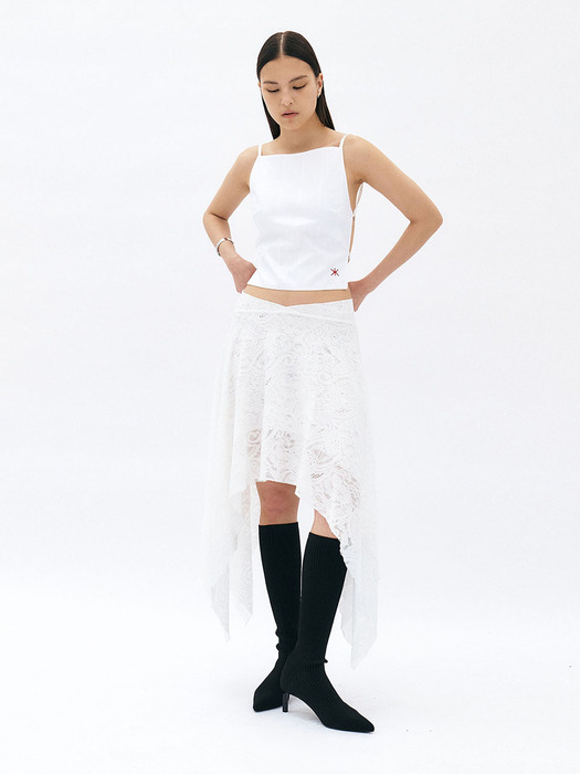 Draped Lace Skirt (White)