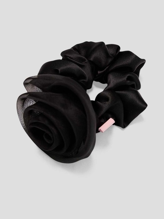 organza rose scrunchie - black