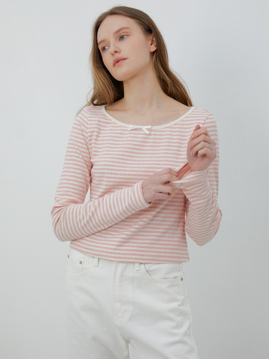 stripe ribbon long sleeve (pink melange)