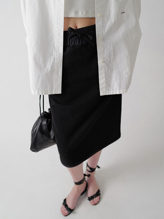Drawstring cotton midi skirt (Black)