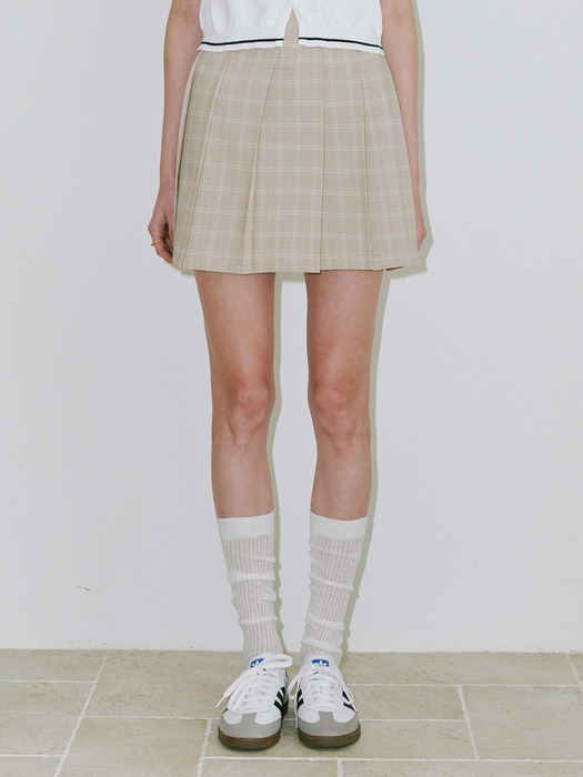 Basic check pleats Skirt BEIGE