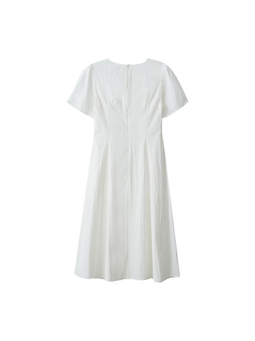 Squre Neck Poket Shirring Dress - White