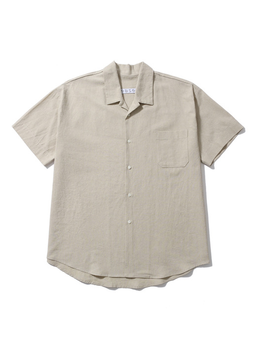 LINEN OPEN COLLAR 1/2SHIRTS_OATMEAL