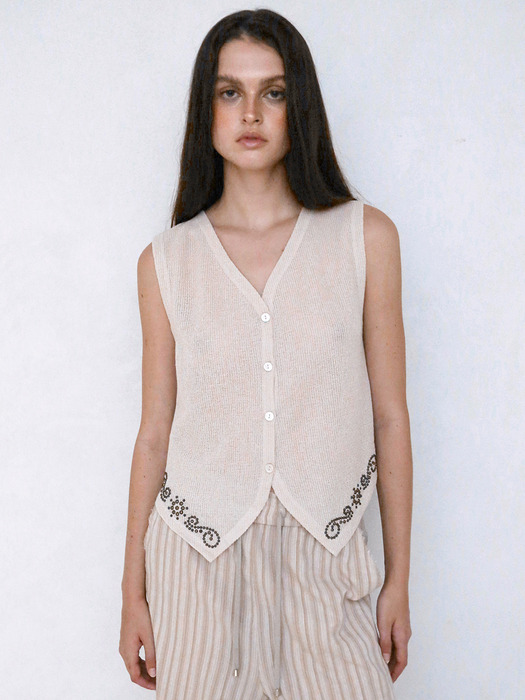 STUDDED WESTERN VEST_ONZI EDITION, BEIGE